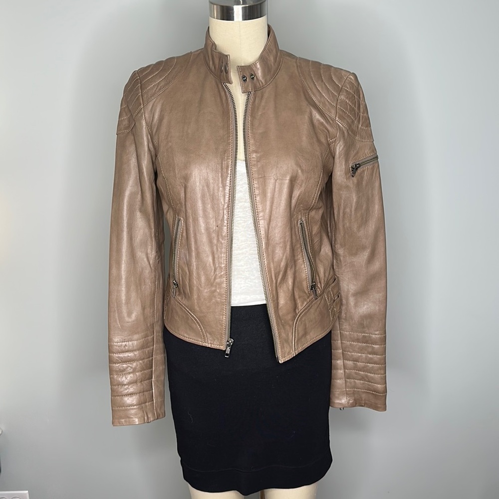 Trouve - Taupe Leather Motocross Jacket - size XS